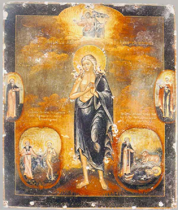 Мария Египетская со сценами жития. Икона 18 века.